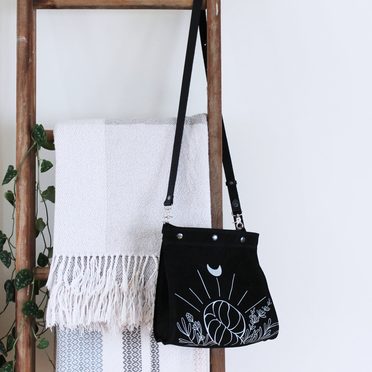 Black Suede Stitch Witch Project Bag – Twill & Print