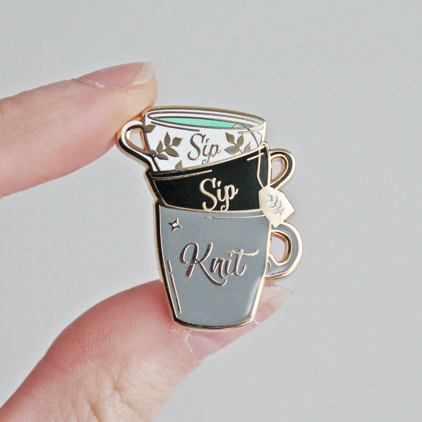 Sip Sip Knit Enamel Pin – Twill & Print